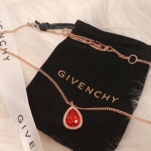 Givenchy Gold Necklace with Red Teardrop Pendant